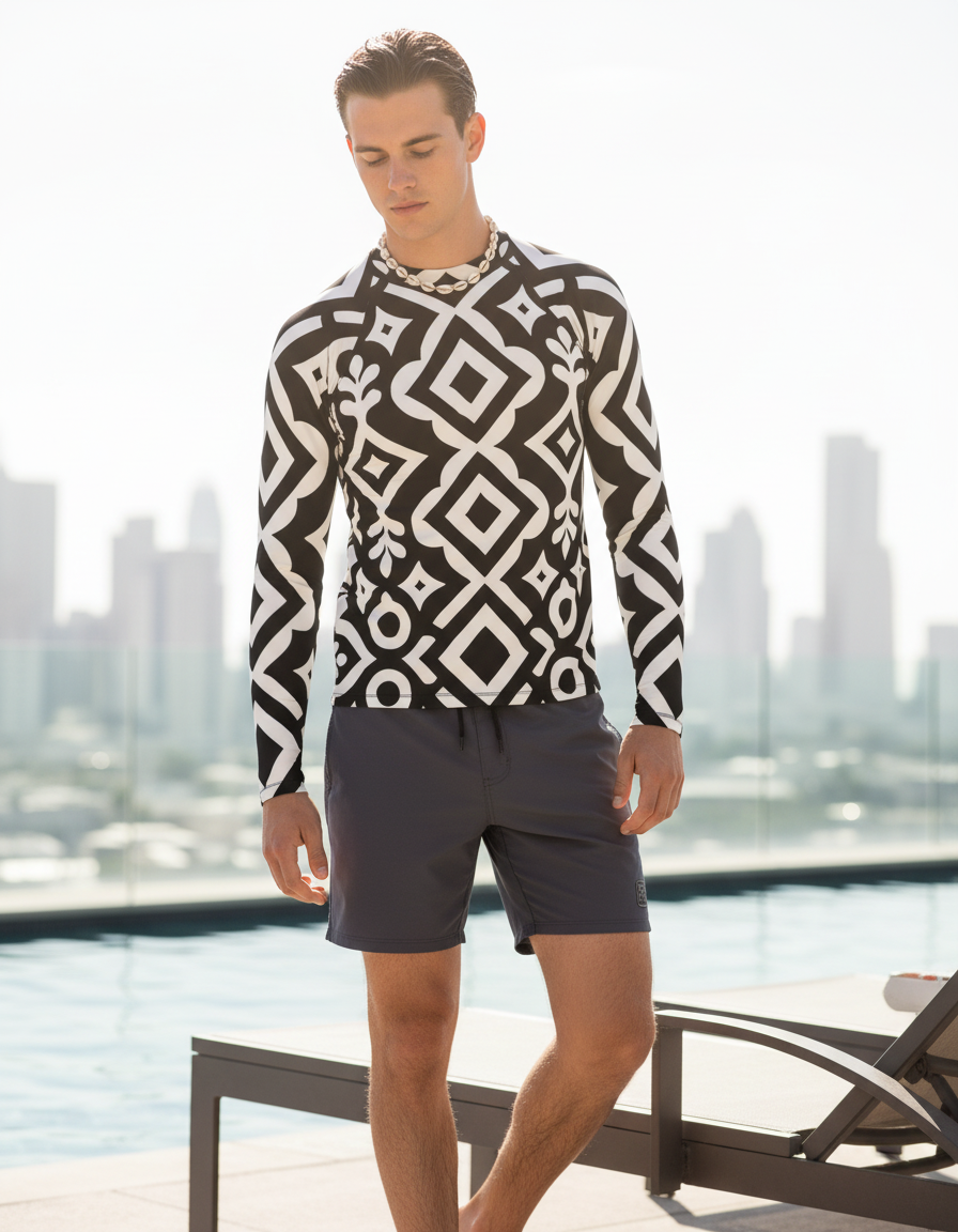 Men's Black and White Patterns rashguard