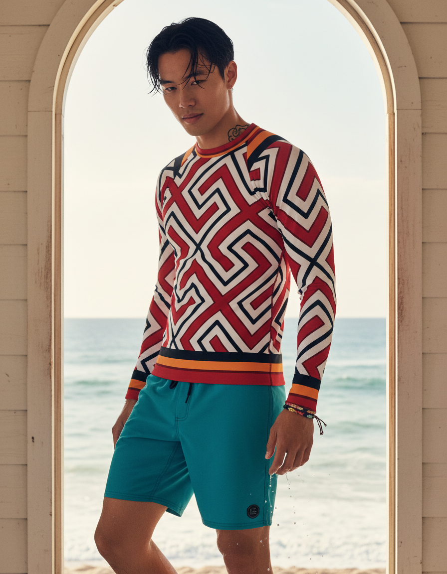 Men's Torajan Patterns — Wikimedia (Torajan pattern - pa'sepu' to Ronkong.svg) rashguard
