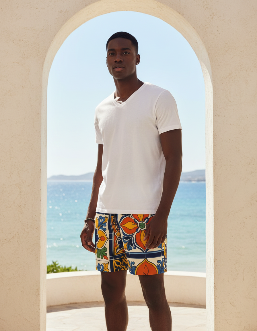 Vibrant Essence Talavera Tile Men's Swim Trunks