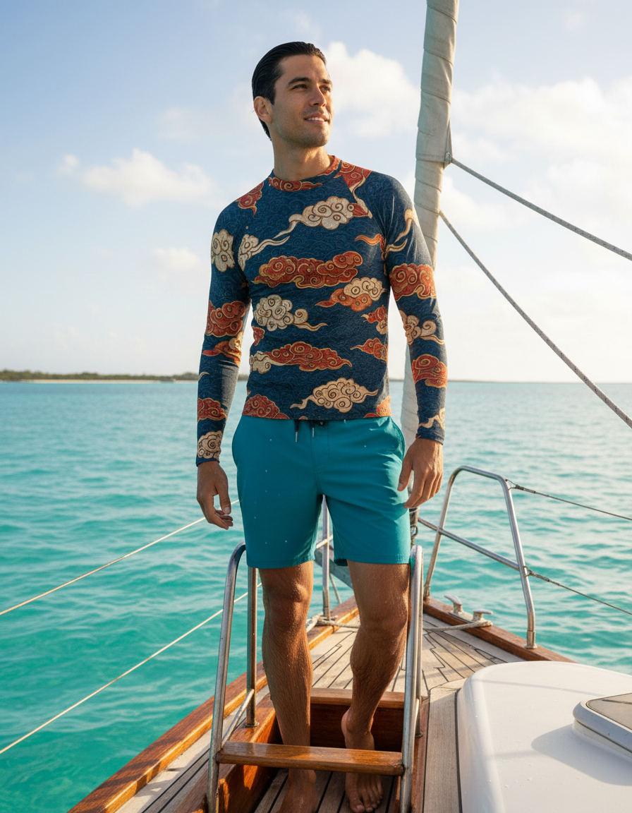 Men's Chinese Cloud Motif rashguard