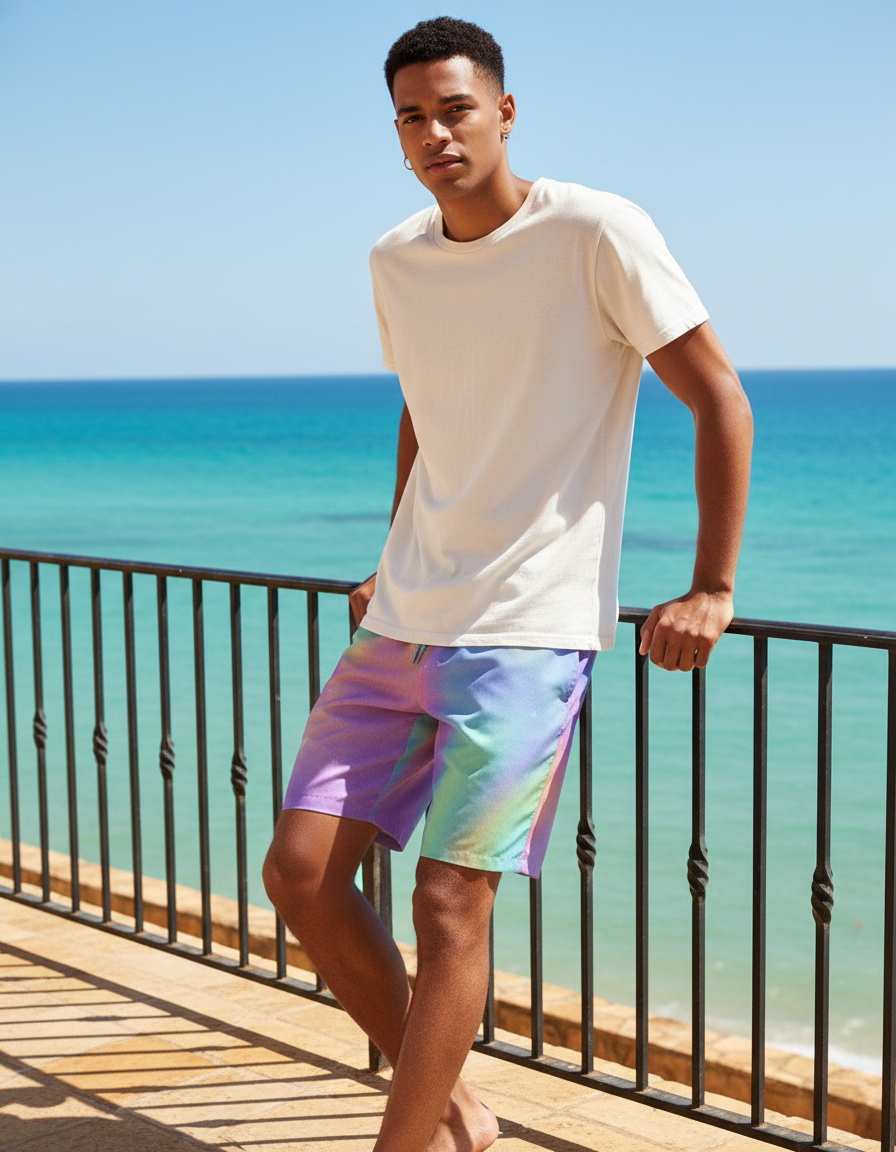 Illuminated Waves Holographic Men's Swim Trunks