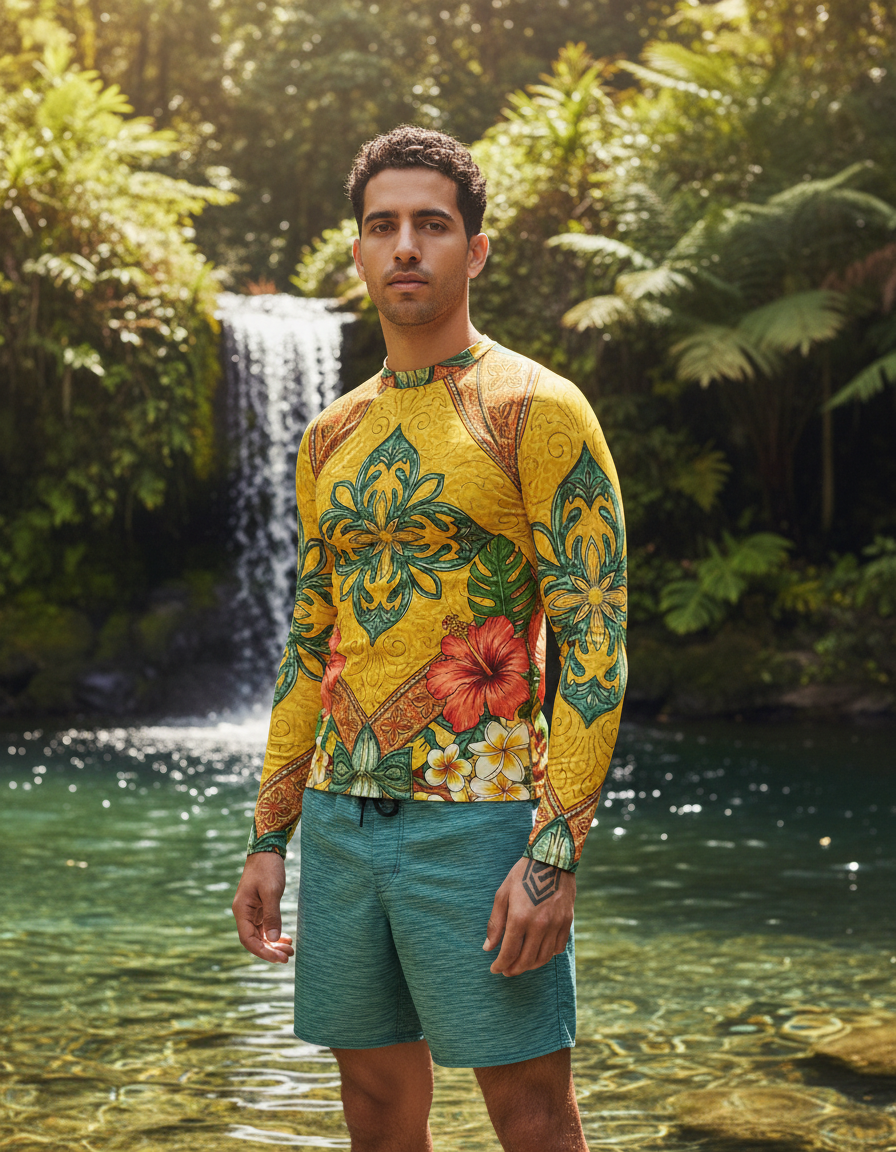 Men's Hawaiian Quilt Pattern rashguard