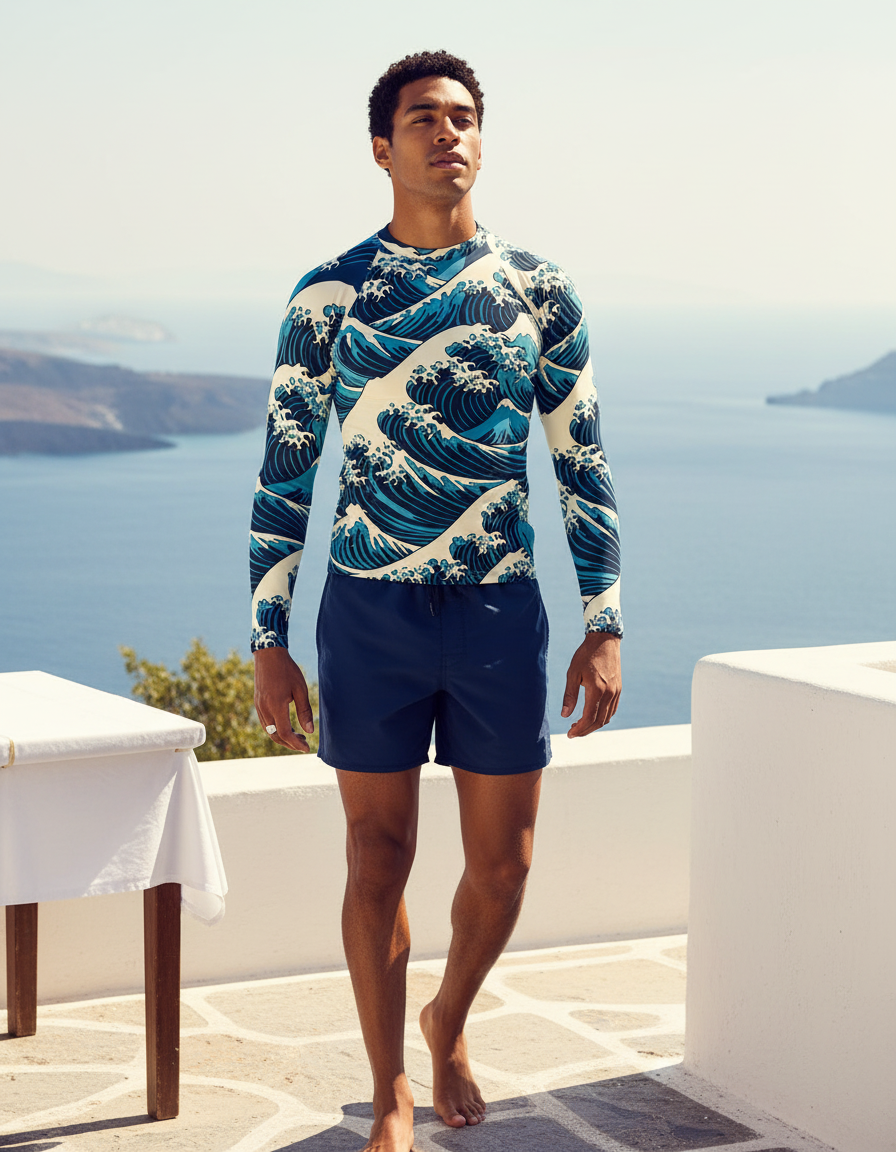 Men's Hokusai Great Wave rashguard