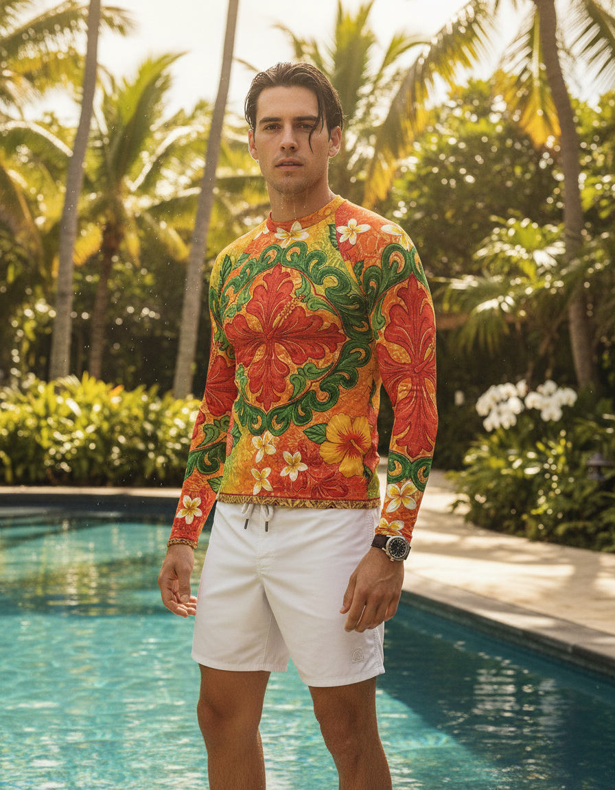 Men's Hawaiian Quilt Pattern rashguard