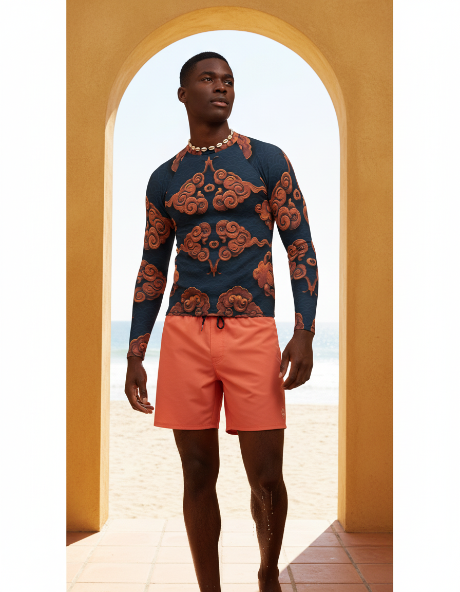 Men's Chinese Cloud Motif rashguard