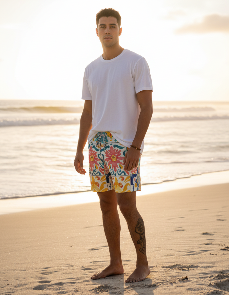 Artisan Wave Talavera Tile Men's Swim Trunks