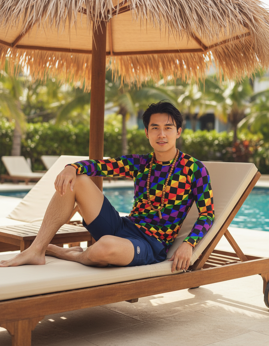 Men's Rainbow Patterns — Wikimedia (Pattern rainbow sqares diagonal 1000x1000.png) rashguard