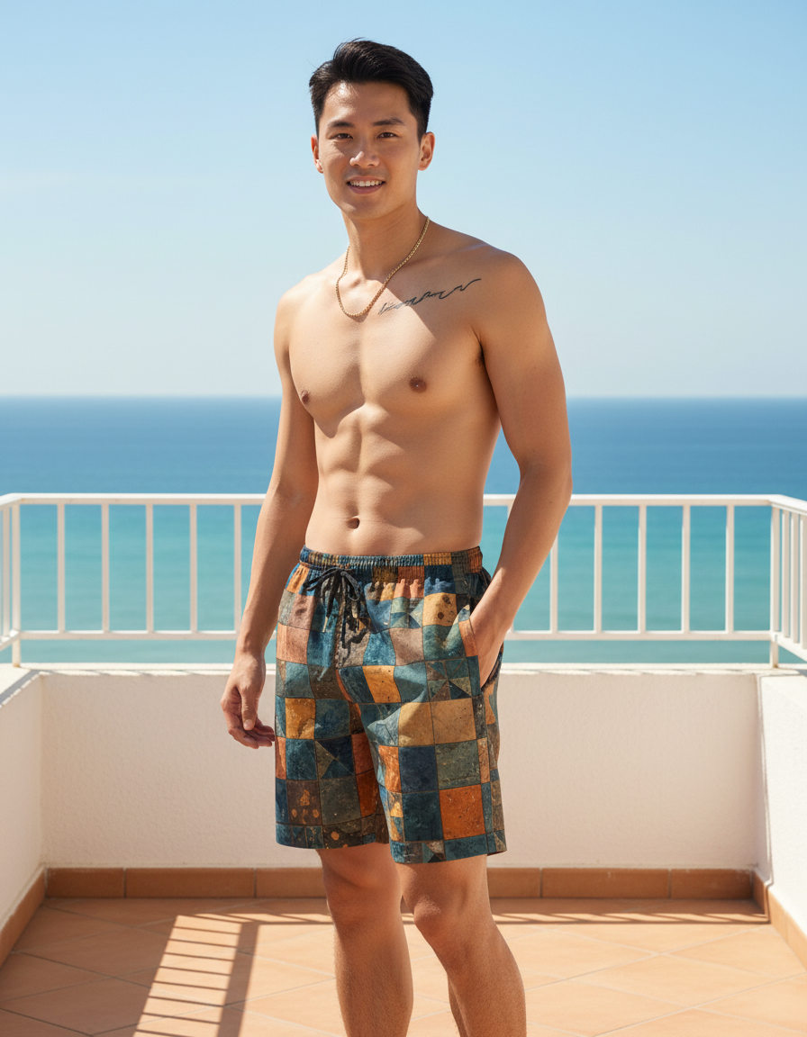 Mosaic Wave Men's Swim Trunks
