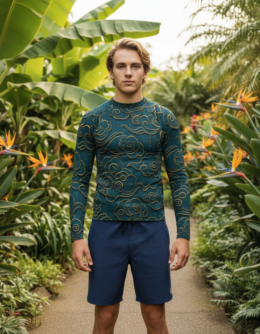 Men's Chinese Cloud Motif rashguard