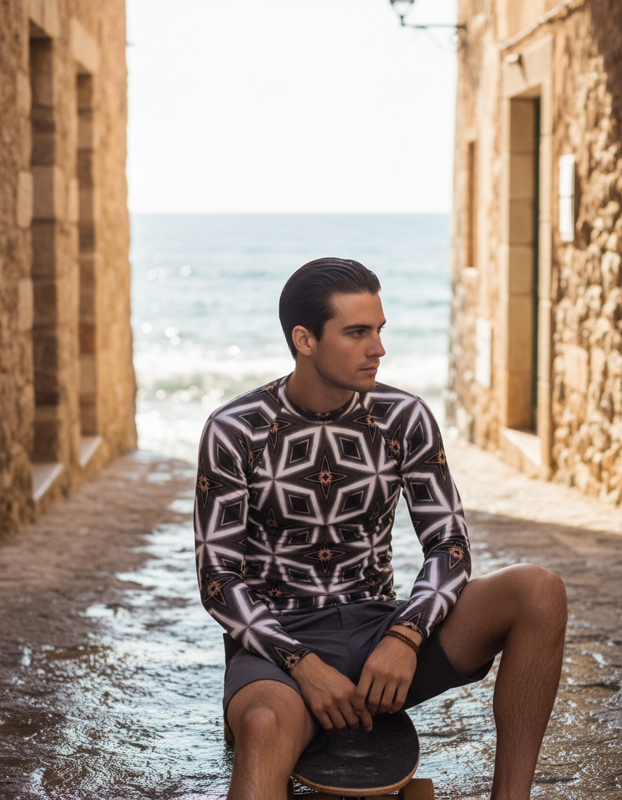 Men's Pink Graphic Patterns — Wikimedia (Pink Star Graphic Pattern by Trisorn Triboon.jpg) rashguard