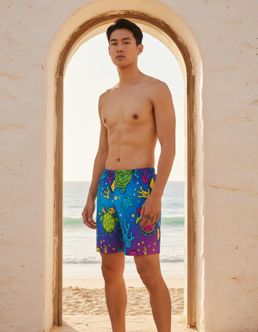 Men's Swim Trunks in Coral