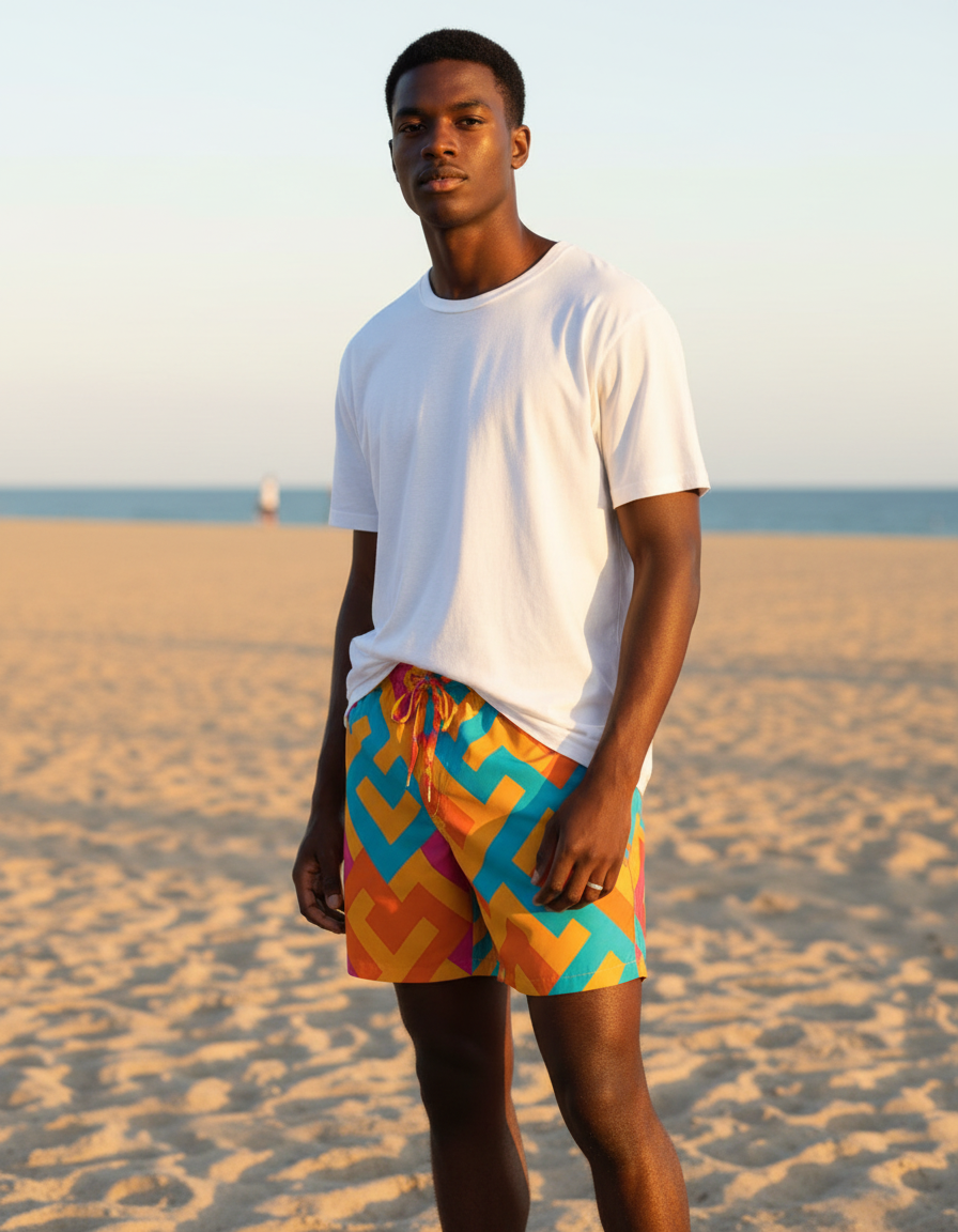 Waves of Tranquil Essence Sayagata Men's Swim Trunks