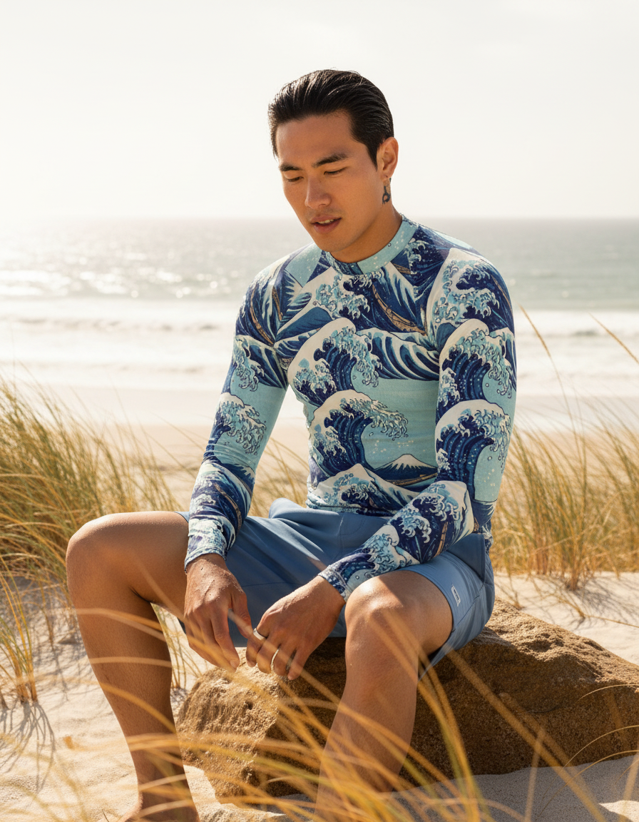 Men's Hokusai Great Wave rashguard