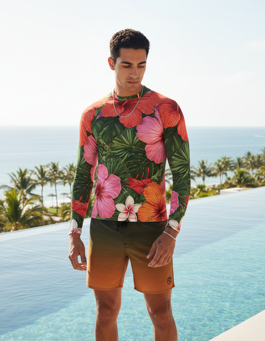 Men's Tropical Hibiscus rashguard