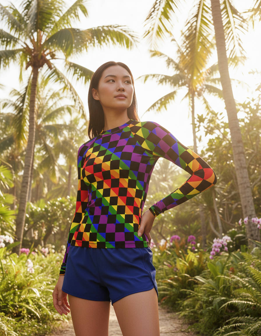 Women's Rainbow Patterns — Wikimedia (Pattern rainbow sqares diagonal 1000x1000.png) rashguard