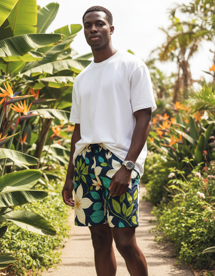 Floral Dream Jasmine Men's Swim Trunks
